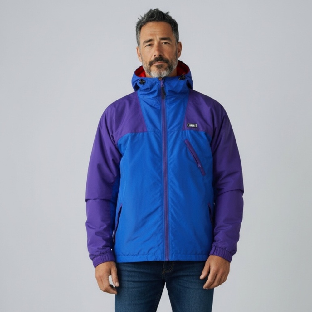 Vintage Woolrich Colorblock Hooded Windbreaker Men's Blue and Purple Jacket Sz L